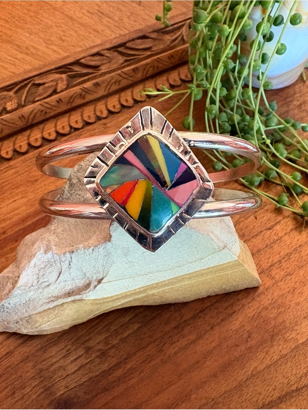 Sage Silver Upcycled Billiard Ball Scrap Multi-Color Cuff Bracelet Sterling Pool